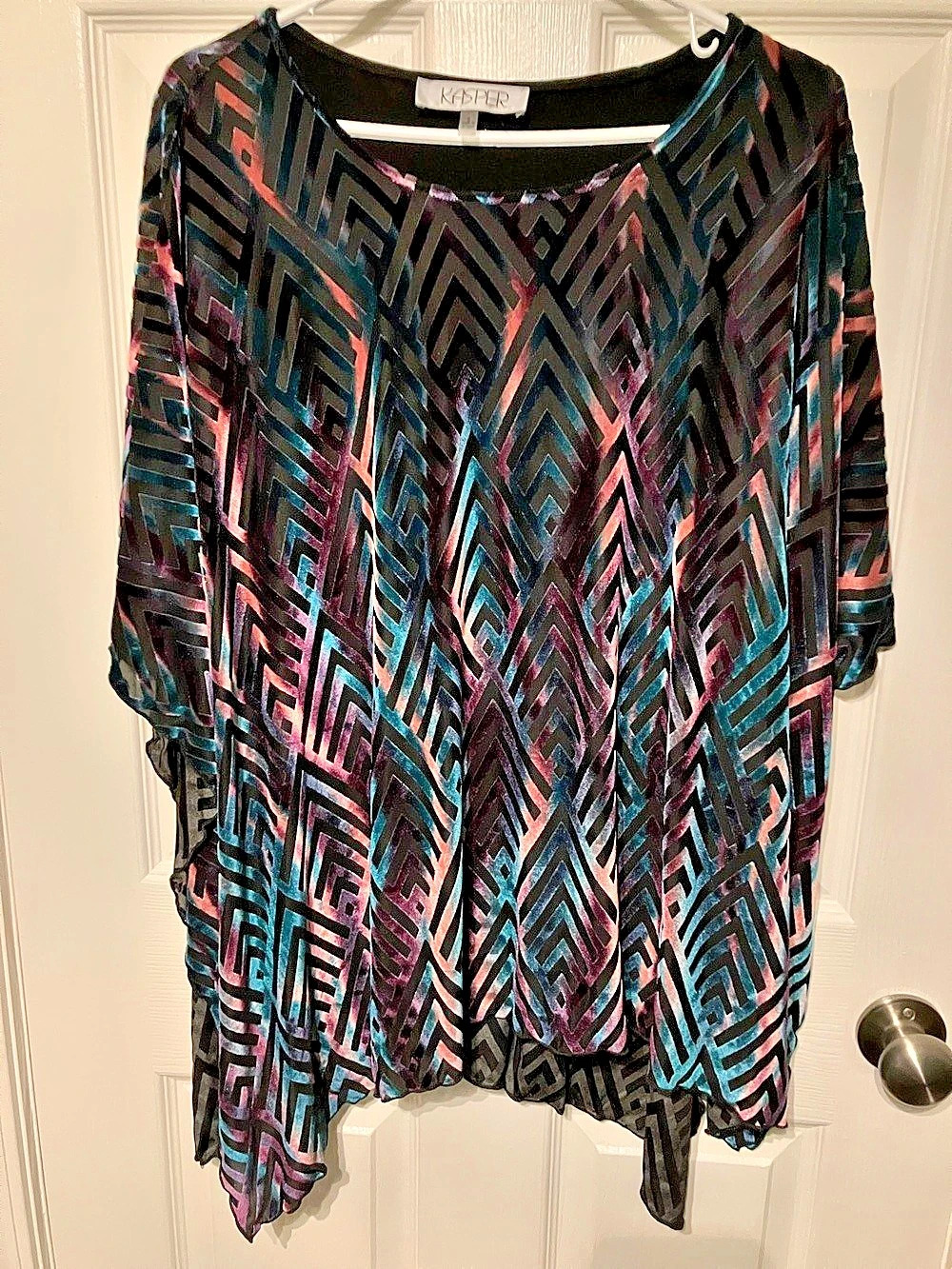 Kasper Henna Combo Geometric Tunic in Black & Blue Size Small NWT